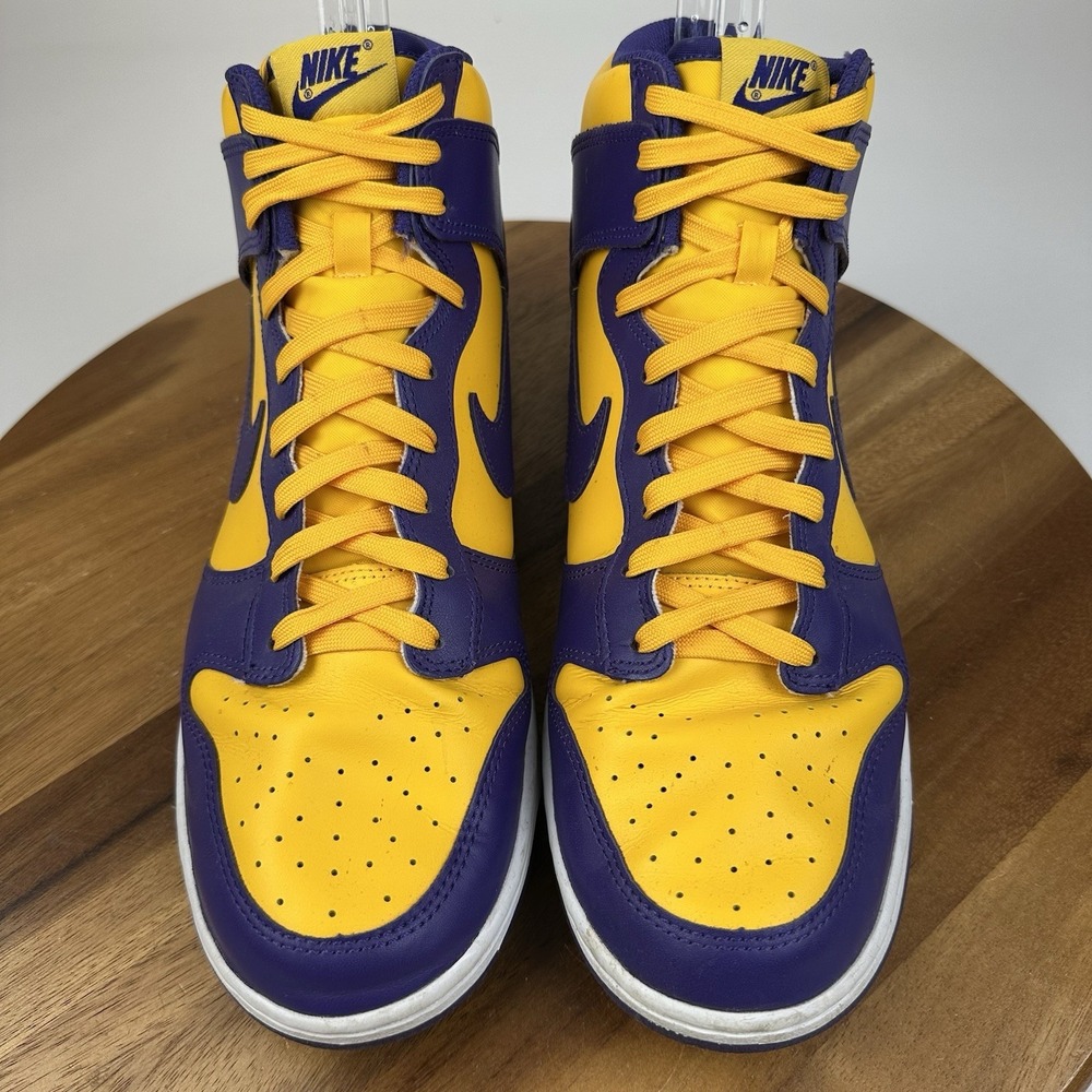 Mens Nike Dunk High Retro Lakers Leather Athletic Sneakers Shoes Size 12 D GUC - Picture 6 of 8